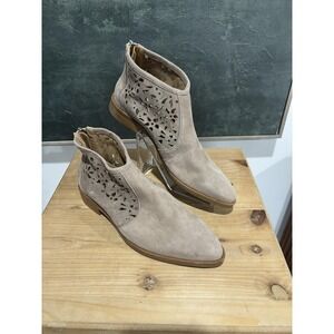 Italeau Boots Womens Size 35 Beige Suede Cutout Ankle Booties Made In Italy‎